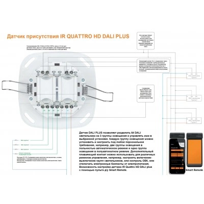 STEINEL IR Quattro HD DALI PLUS 035204 IP 20 white / инфракрасный датчик присутствия потолочный, встраиваемый STEINEL IR Quattro HD DALI PLUS 035204 IP 20 white / инфракрасный датчик присутствия потолочный, встраиваемый